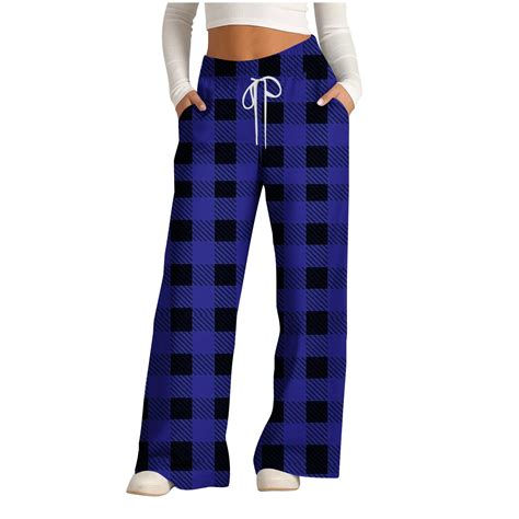 Royal Blue Casual for Women Fall Summer Spandex Loose Fit Plaid High ...