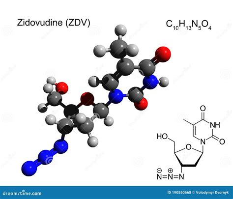 Chemical Formula and Structure of Zidovudine ZDV, Also Known As Azidothymidine AZT, an ...