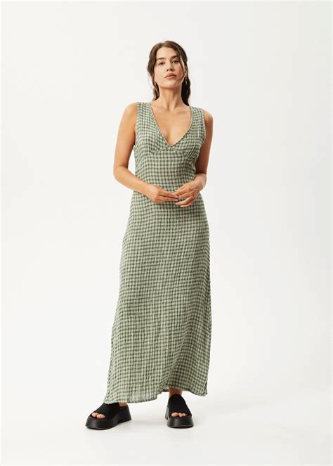 AFENDS Womens Base - Seersucker Check Maxi Dress - Deep Green Check ...