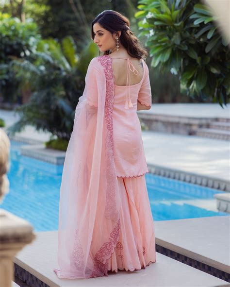 Shop Lotus Charm Peach Embroidered Cotton Sharara Set for Women Online ...