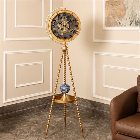 Moon Phase Tripod Base Luxury Designer Floor Clock With Moving Gear Me ...