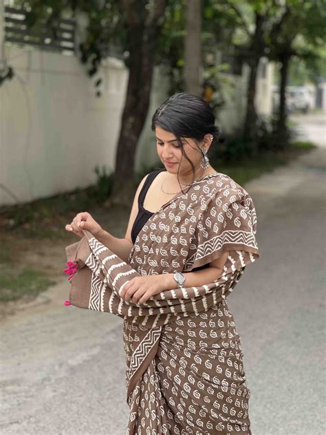 GREY BLOCK PRINT COTTON MULMUL SARI