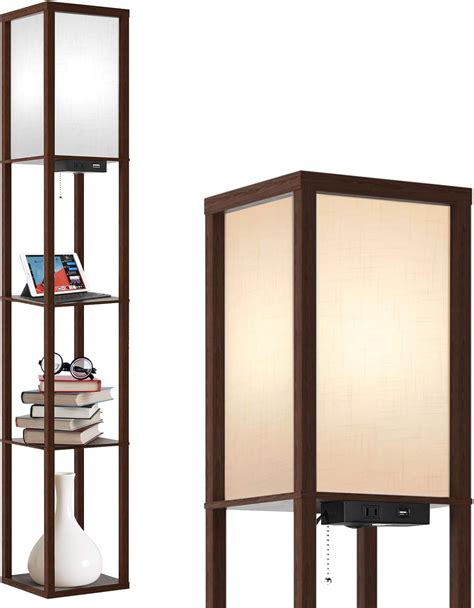 LED Column Modern Floor Lamp with USB Port & Power Outlet Black Office ...