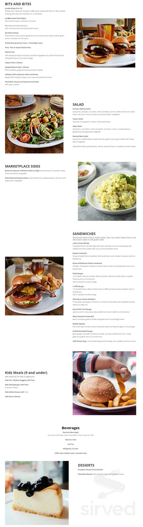 Menu - Folsom CA's Plank Craft Kitchen + Bar | Sirved