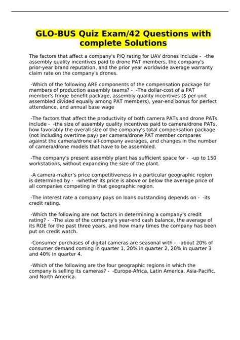 GLO-BUS Quiz Exam/42 Questions with complete Solutions - GLO-BUS ...