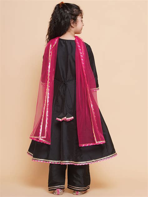 Shop Bitiya by Bhama Girls Embroidered Angrakha Kurta with Trousers ...