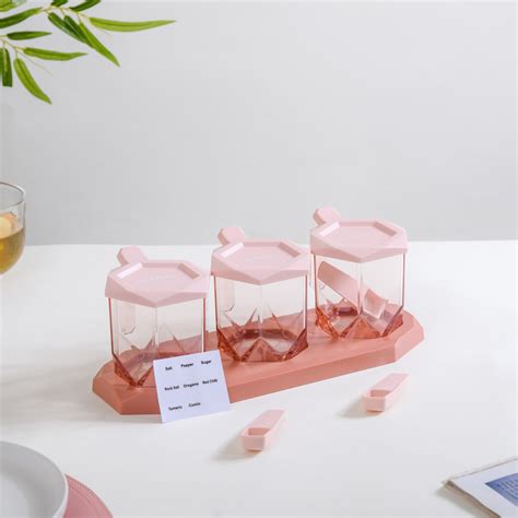 Spice Containers With Spoons Set Of 3 Pink Online - Premium Spice Jar ...