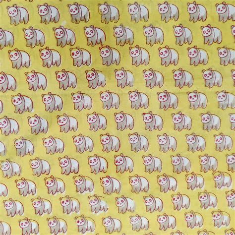 Pure Cotton Jaipuri Yellow With Panda Hand Block Print Fabric – Sanskruti