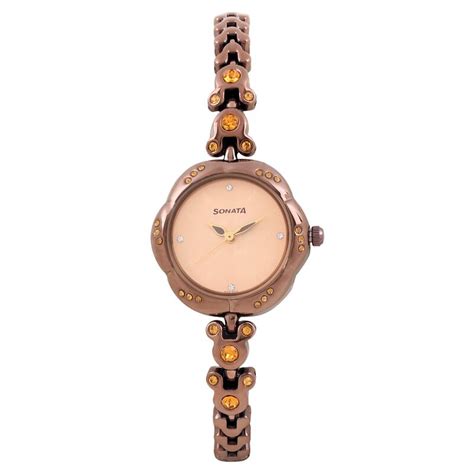 Buy Online Sonata Quartz Analog Rose Gold Dial Metal Strap Watch for ...