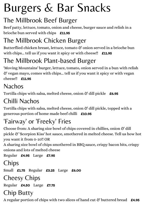 Clubhouse Menu - The Millbrook Golf Club