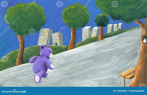 Purple Teddy Bear Walking in the Park Stock Illustration - Illustration ...