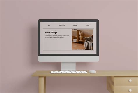 Imac On Wooden Stand Mockup Psd