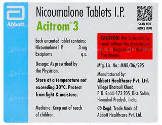 Acitrom 3 MG | Order Acitrom 3 MG Tablet Online at Truemeds