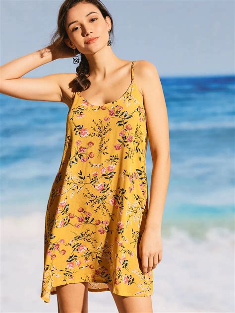 ZAFUL Floral Print Beach Summer Dress Women Spaghetti Strap Sleeveless ...