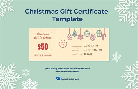 Editable Christmas Gift Certificate Templates in Word to Download
