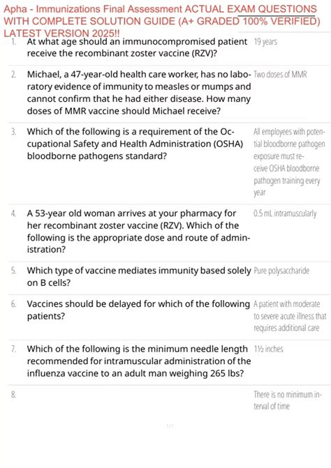 Apha - Immunizations Final Assessment ACTUAL EXAM QUESTIONS WITH ...