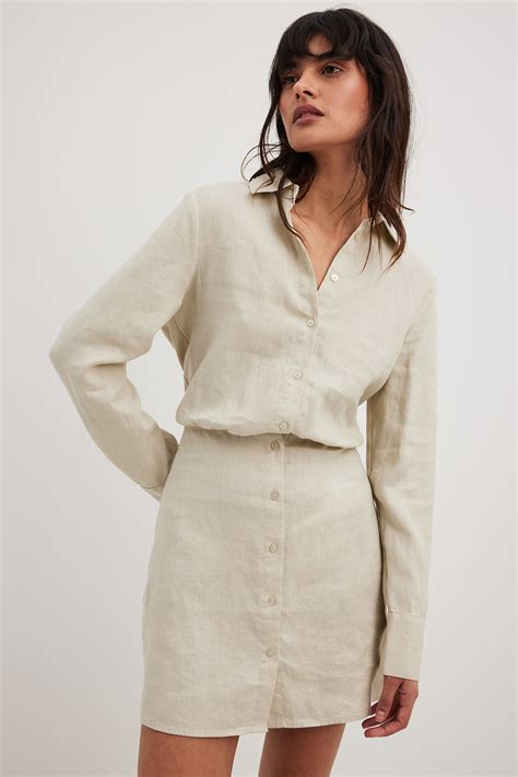 Linen Shirt Dress Beige | NA-KD