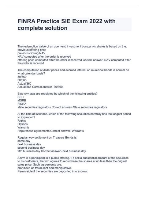 FINRA Practice SIE Exam 2022 with complete solution - FINRA SIE - Stuvia US