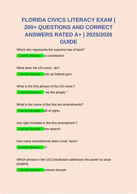 FLORIDA CIVICS LITERACY EXAM | 200+ QUESTIONS AND CORRECT ANSWERS RATED ...
