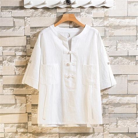 Men's Shirt Linen Shirt Chinese Collar Shirt Mandarin Collar Shirt ...