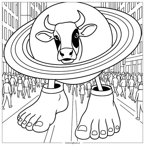 La Vaca Saturno Saturnita Standing in City Coloring Page (Free PDF&PNG ...