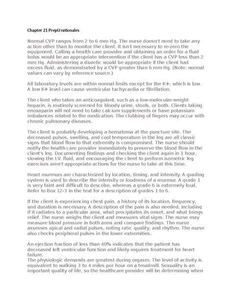 Prep U rationales for cardiac assessment - Chapter 21 PrepU rationales ...