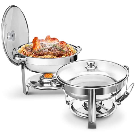 WARMOUNTS Chafing Dish Buffet Set 2 Pack, 5QT Round Chafing Dishes for ...