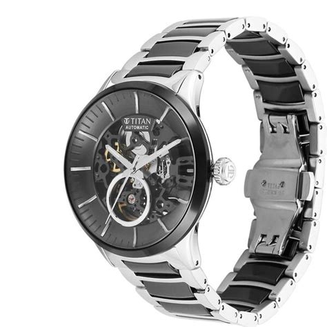 Titan Ceramic Fusion Automatic Black Dial Silver Dual-Toned Stainless ...