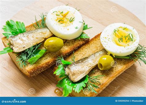 Appetizer with Sardines and Egg Stock Photo - Image of canape, sprat ...
