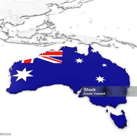 3d Map Of Australia With Australian Flag On White Background 3d Illustration Stock Illustration ...