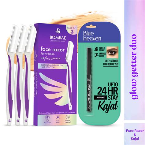Buy Bombae Reusable & Painless Face & Eyebrow Razor + Blue Heaven 24 HR ...