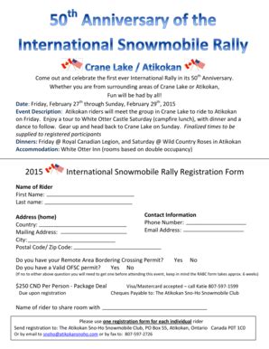 Fillable Online 2015 International Snowmobile Rally Registration Form ...