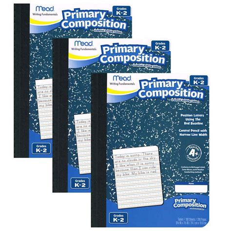 Primary Composition Book, Full Page Ruled, 100 Sheets Per Book, Pack of 3 - Walmart.com