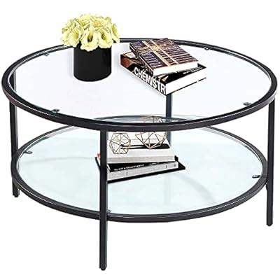 Buy TOLLIEUR Double Layer Round Coffee Table with Storage Modern Glass ...