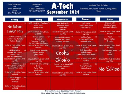 High School Lunch Menu