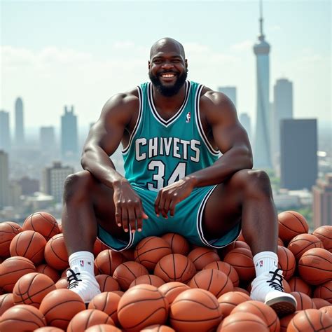Shaquille O'neal in Turquoise Jersey Amidst Basketball City | Stable ...