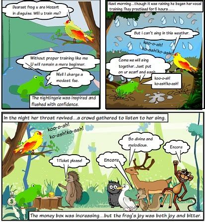 comic creation of the frog and the nightingale class 10 - Brainly.in