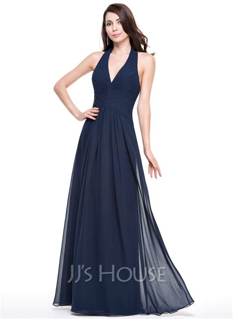 A-Line/Princess Halter Floor-Length Chiffon Evening Dress With Ruffle ...