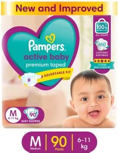 Pampers Active Baby Taped Diapers with Adjustable Fit - M - Buy 90 ...