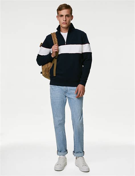 Buy Pure Cotton Colour Block Half Zip Sweatshirt at Marks & Spencer