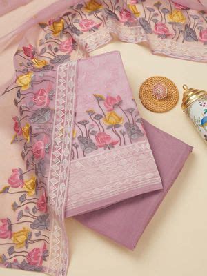 Buy Koskii Lavender Thread Work Organza Unstitched Kurta and Unstitched ...