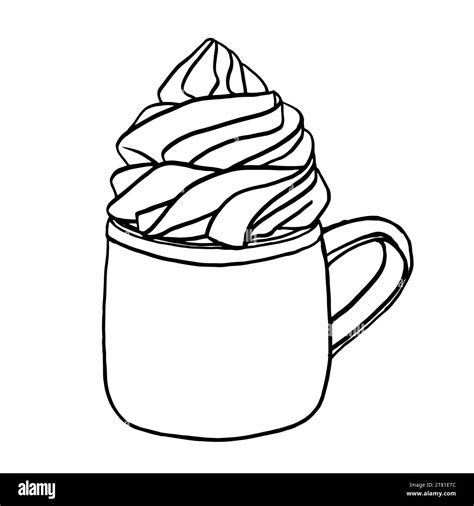 Hot drink chocolate cup with whipped cream. Hand drawn style doodle ...