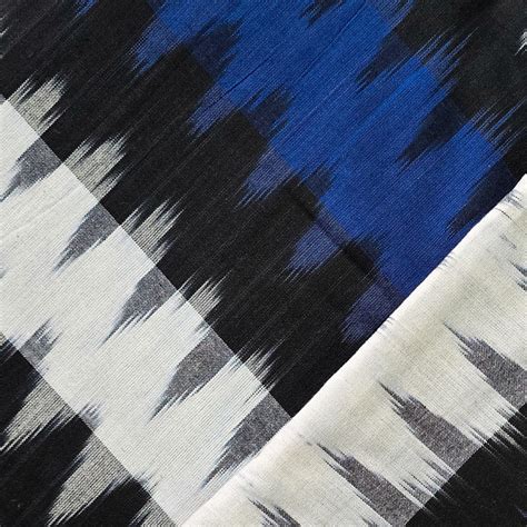 Pure Cotton Double Ikkat With Blue Black And White Weaves Woven Fabric ...