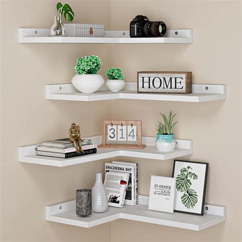 Amazon.com: 4 Tier Floating Corner Shelves White Set of 4, Rustic Pine ...