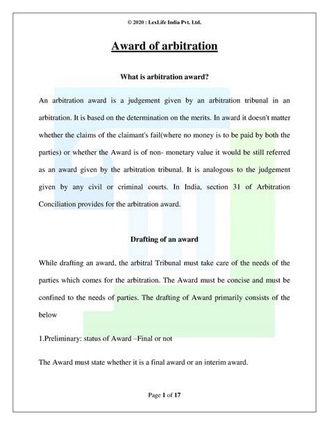 Module 11 - ADR COURSE MATERIAL - Award of arbitration What is ...