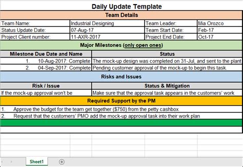 Daily Update Template Excel – ITSM Docs - ITSM Documents & Templates