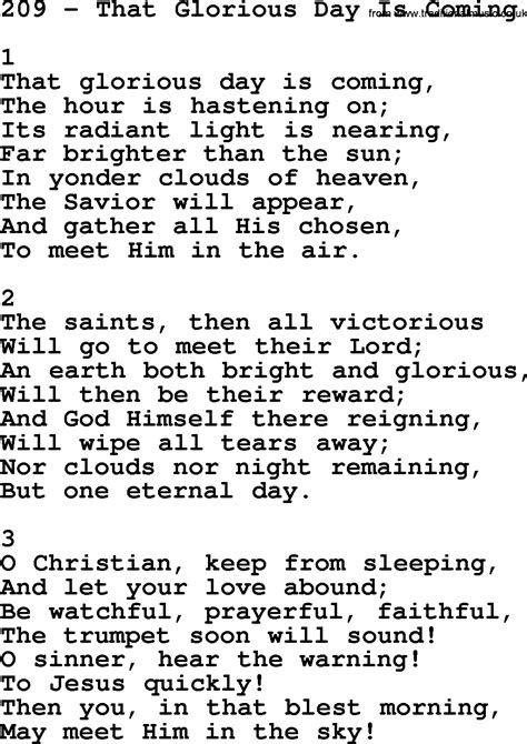 Adventist Hymnal, Song: 209-That Glorious Day Is Coming, with Lyrics ...