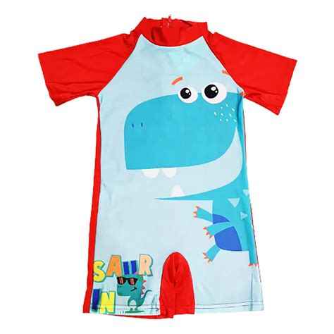 Fancydresswale Red Dinosaur Swimsuit half sleeves for kids ...