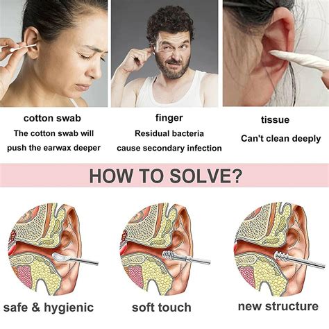 Earwax Removal Tool Kit 6 Pcs, Ear Cleansing Tool Set with a Leather Bag Pure Black B