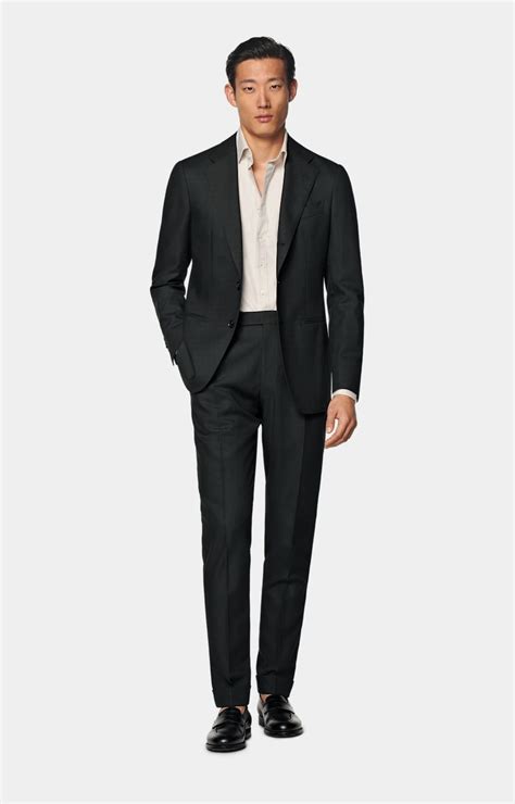 Dark Green Tailored Fit Havana Suit Jacket in Wrinkle-Free 4-Ply Wool ...